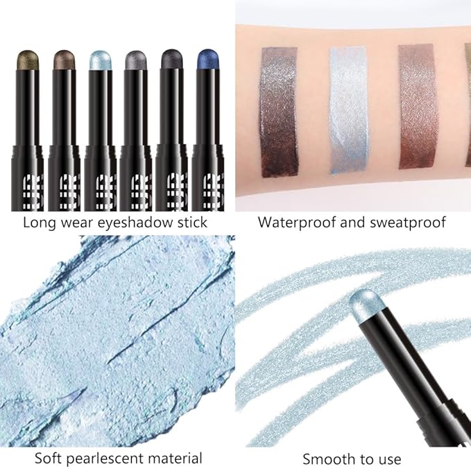 Silver Grey Shimmer Cream Eye Shadow Stick Makeup for Women, Silver Grey Shimmer Matte Eye Shadow Brightener Stick for Eyes, Waterproof Eyeshadow Pencil Applicator Blendable for Eye Highlight 15