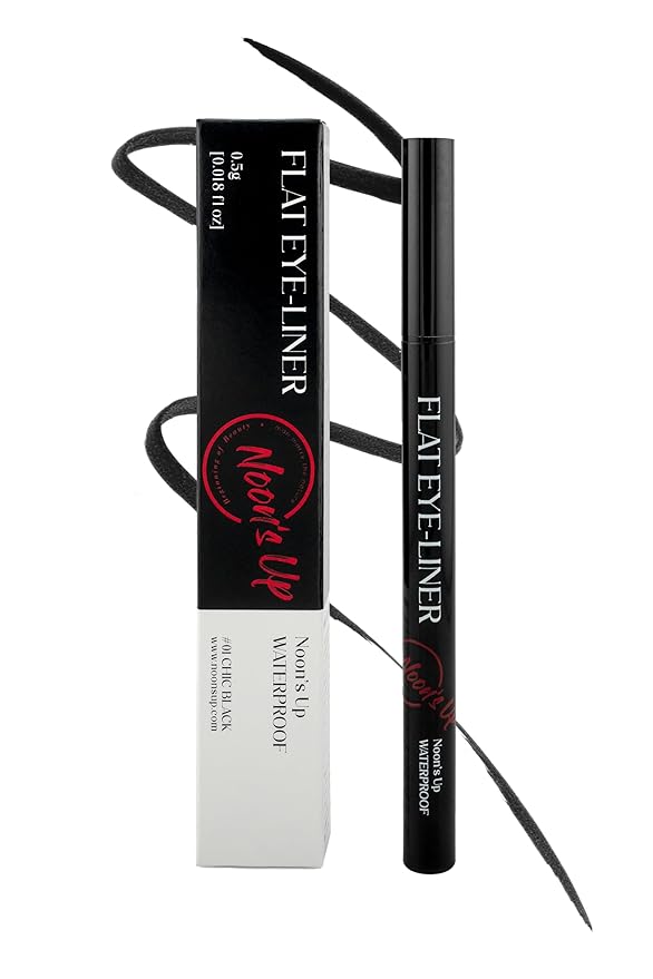 NOON'S UP Flat Eye-Liner - Waterproof Liquid Eyeliner Pen | Ultra-Slim & Bold Black Eyeliner | Quick-Dry & Waterproof Liquid Liner | Long Wear & No Smudge | Look-Defining Black Pen (0.018 Fl. Oz.)