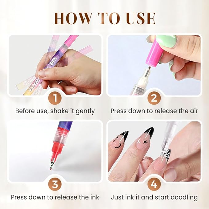 Drkicsy 12 Colors Nail Art Pens Set, DIY Nail Art Markers for Kids and Adults, 0.5mm Fine Tip Nail Polish Pens for Graffiti Dotting Drawing Painting Point Liner (1 Set)
