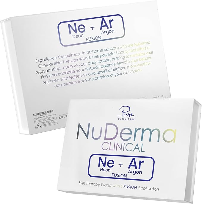 Pure Daily Care NuDerma Clinical Portable Skin Therapy Wand, Machine with 6 Fusion Neon + Argon Wands – Anti Aging - Clarifying - Skin Tightening & Radiance - Wrinkle Reducing