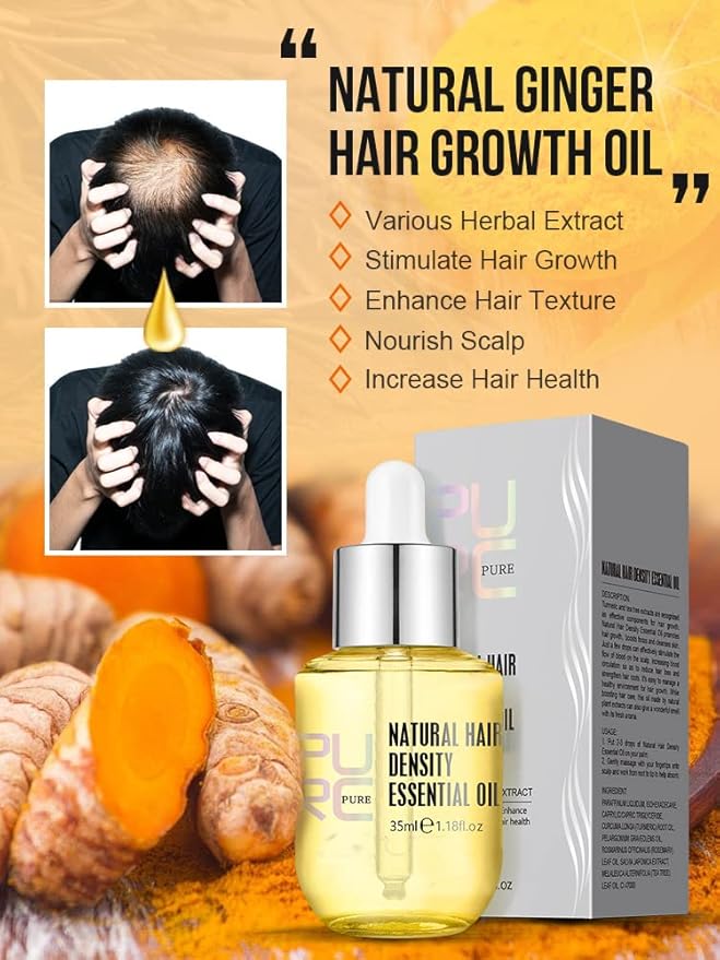 PURC Natural Hair Density Essential Growth Oil for Men and Women Damaged Hair, Veganic, HuaQing 2 Pcs,