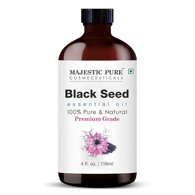 Majestic Pure Black Seed Essential Oil with Glass Dropper - Huge 4 Fl Oz - 100% Pure and Natural Black Pepper Oil - Premium Grade Essential Oils for Diffuser, Aromatherapy, Soap and Candle Making