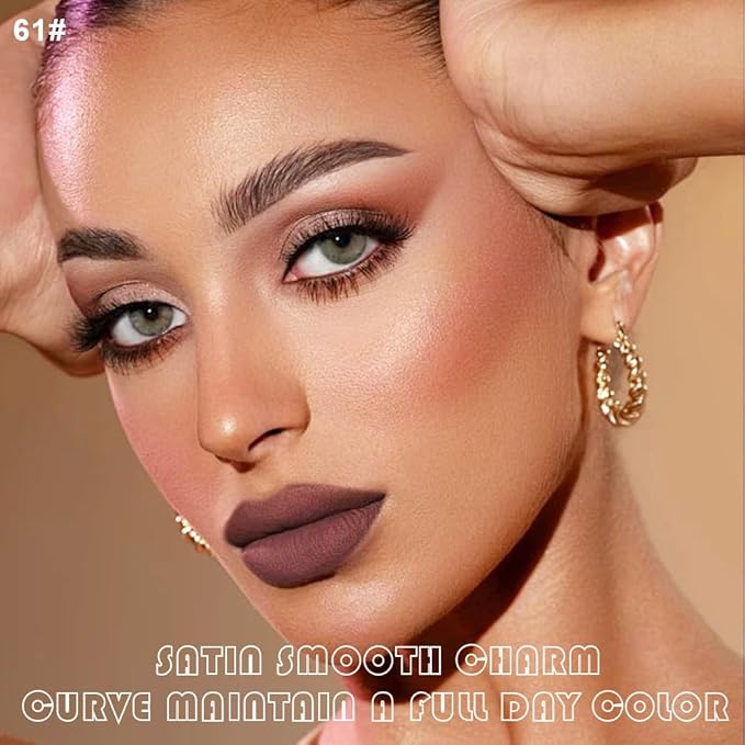 AMY'S DIARY 2Pcs Mocha Nude Matte Lip Liner and Lipstick Makeup Set, light brown Lip Stain Lip Gloss Matt Liquid Lipstick 24H Long Lasting lapiz labiales mate 24 horas originales larga duracion (61#)