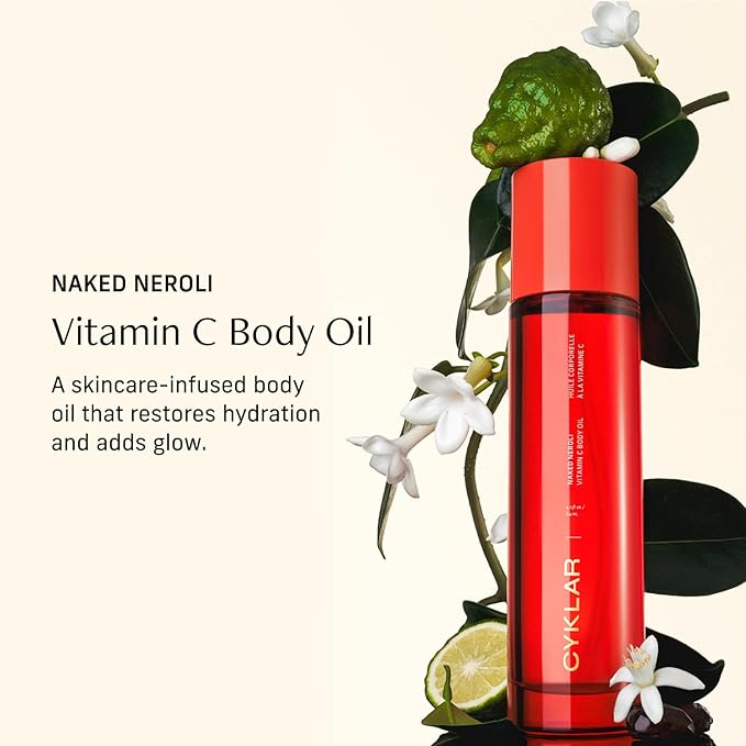 CYKLAR Vitamin C Body Oil for Women and Men. Moisturizing Naked Neroli Scented Body Serum for Glowing Skin. Nourishing, Hydrating After-Shower and Bath Skin Care Moisturizer, 4.2 Fl Oz