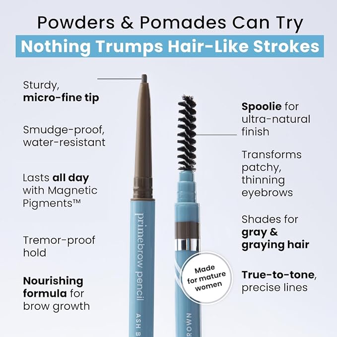 Prime Prometics PrimeBrow Pencil for Mature Women – Ultra-Precise Tip for Natural, Hair-Like Strokes – Smudge-Proof & Long-Lasting Wear – Great for Thinning, Sparse, or Graying Brows (Silver Queen)