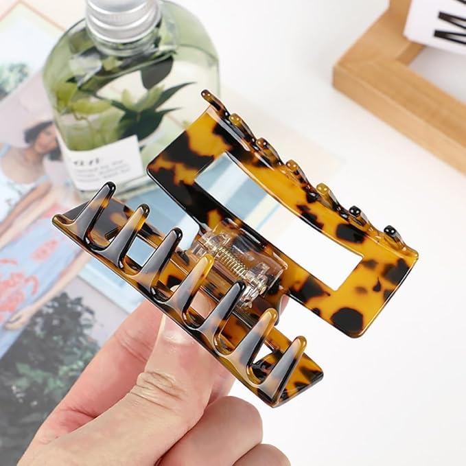 Hair Claw Clip, 3 Inch Tortoise Shell Cellulose Acetate, French Design Rectangle Hair Clip for Women Ladies Girls, Pack of 2