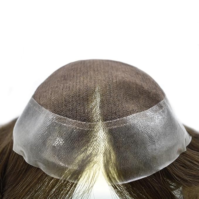 FACE MIRACLE Lace Front Mens Toupee Human Hair System Swiss Lace Center Toupee for Men Thin Skin PU Around Hair Replacement System V-Looped Mens Hair Wig Units 8"X10" 3# DARK BROWN