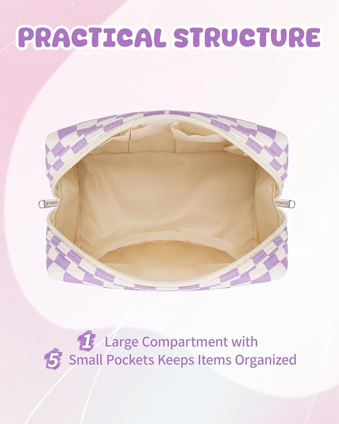 Narwey Birthday Gifts for Women Teen Girls Kids Personalized Initial Makeup Bag Monogram Preppy Cosmetic Bag Trendy Stuff 6 8 10 11 12 13 14 16 18 Years Old Travel Toiletry Bag (Purple Letter L)