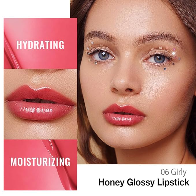Kaely Girly Honey Lipstick Tinted Lip Balm, Hydrating Shine Lipstick for Women Dry Lips, Moisturizing Nourishing Glossy Lip Gloss Stain Makeup, Sheer Lightweight, Vegan & Cruelty-Free, 06