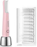 Sonic Dermaplaning Tool for Women, Rechargeable Face Dermaplane Razor Sonic Edge Technology for Facial Hair, Exfoliating and Peach Fuzz, 10 Refill Blades Pink