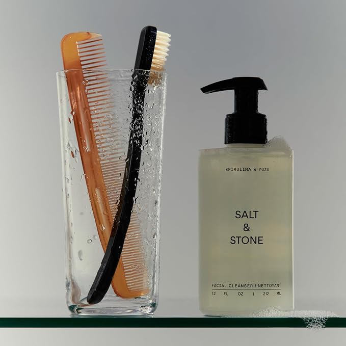 Salt & Stone Facial Cleanser for Women & Men, Spirulina & Yuzu Gentle Facial Wash with Hyaluronic Acid, Squalane, For All Skin Types, Vegan, Cruelty Free, 7.2 oz