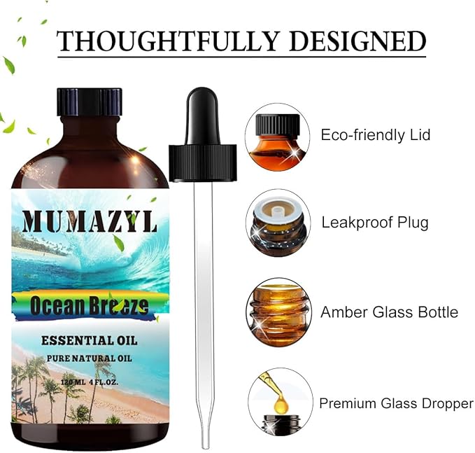 Ocean Breeze Essential Oil, Ocean Breeze Oil 4 Fl Oz 120ML for Diffuser Humidifier Yoga Cleaning DIY Candle Soap Making Fragrance Oils