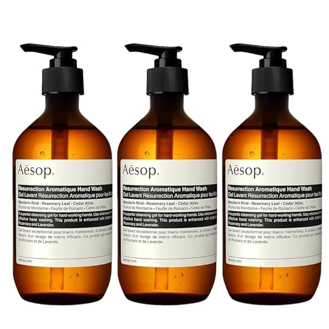 Aesop Resurrection Aromatique Hand Wash | Gentle Cleanser with Orange, Rosemary and Lavender Oils | 500mL / 16.9 oz (Pack of 3)