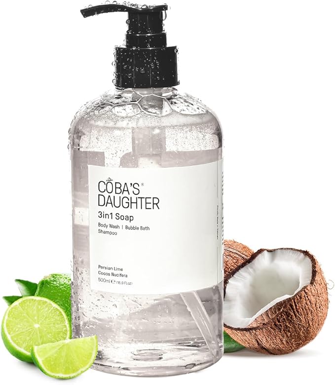 COBA'S DAUGHTER 3in1Soap Bubble Bath | Body Wash, Hand Wash| Cleanse, Nourish & Soften Skin with Inulin & Seaweed Extract | Persian Lime & Coconut Scent(16.9oz)