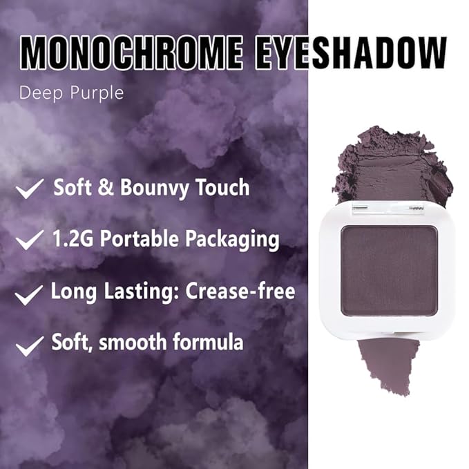 evpct Deep Purple Matte Single Eye Shadow Palette Makeup for Older Women, Purple Natural Pressed Eyeshadow Palette for Eyes, High Pigment Long-lasting Mini Monochrome Eyeshadow Sombra Para Ojos