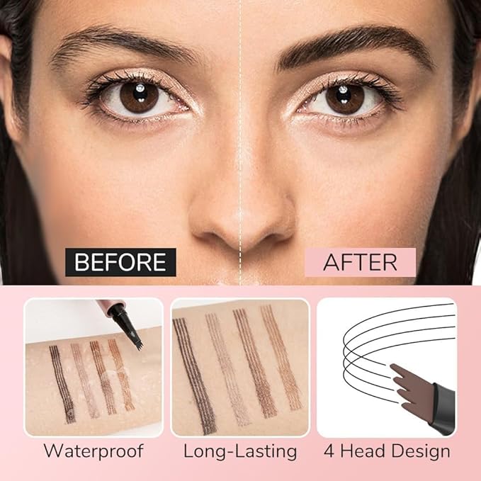 2025 Premium Microblading Eyebrow Pen, Waterproof Eyebrow Pencil, Eye Brow Pen with 4 Tip, Natural Magic Eyebrow Makeup Fine Stroke Contouring Pencil Long-Lasting Stay on All Day (Black)