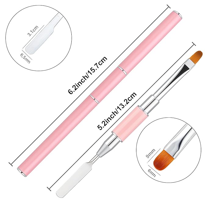 2Pcs Dual-Ended Nail Art Brush and Spatula Set - Pink & Black UV Gel Nail Tools for Poly Extension, Sculpture Gel - Manicure Design Kit for Salon & DIY Use