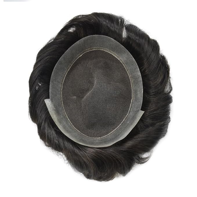 FACE MIRACLE Toupee for Men French Lace Hairpiece Human Hair Replacement System Skin PU Mens Toupee Hair Wigs for Man V-Looped Front Hair Prosthesis 5"X7" 2# DARKEST BROWN