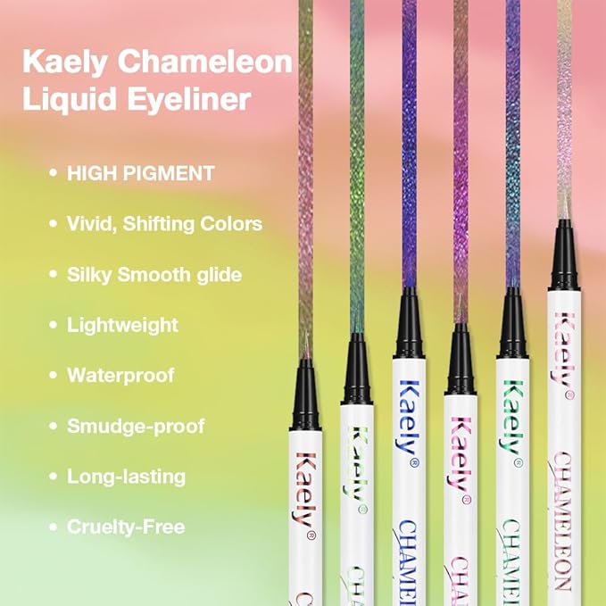 evpct Chameleon Duo Chrome Liquid Eyeliner, Iridescent Pink Glitter Metallic Shimmer Liquid Eyeliner, Multichrome Color Shift, Long Lasting Waterproof Eye Liner Eyeshadow Pencil Face Glitter Makeup