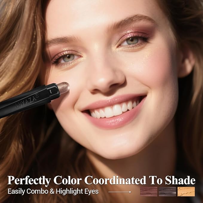 3Pcs Neutral Brown Eyeshadow Stick Set, Matte And Shimmer Creamy Eyeshadow Pencil, Shiny Pink Shadow, Waterproof Long Lasting Smoky Eye Makeup - A3 Twilight Brown