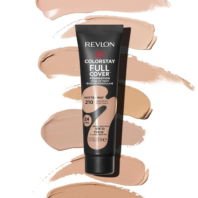 Revlon Liquid Foundation, ColorStay Face Makeup for Normal and Dry Skin, Longwear Full Coverage with Matte Finish, Oil Free, Sand Beige, 1.0 Fl Oz
