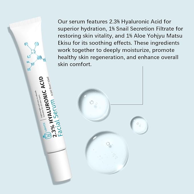 ABOTE 2.3% Hyaluronic Acid Serum for Face with 1% Snail Secretion Filtrate Deep Moisturizing Anti-Aging Anti-Wrinkle (3Pack-Each 0.507 fl.oz | 15ml)