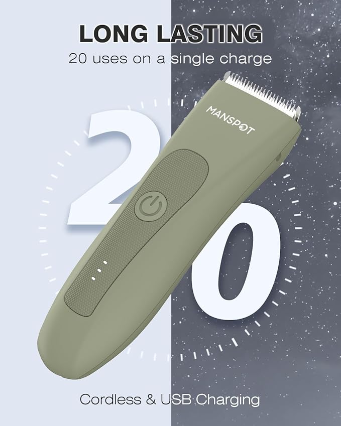 MANSPOT Manscape Hair Finishing Trimmers, Pubic Hair Trimmer for Men and Women, Electric Ball Trimmer Pubic Shaver,Hypoallergenic Ceramic Blade Heads,Waterproof Wet/Dry Groin Shaver,20 Times Usage
