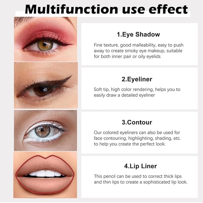 evpct 3Pcs Black & Red & White Gel Glitter Matte Metallic Eyeliner Pencils Set for Women Waterproof Smudge Proof lapiz de ojos delineador de ojos contra el agua Eye Liner Makeup 01 14 22