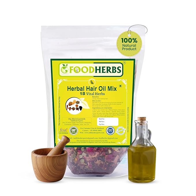 Foodherbs Premium Herbal Hair Oil Mix with 18 Ayurvedic Herbs for Natural Growth | 2x Long Hair | Strong Roots | Fuller Volume | Shiny Healthy Strands | DIY Oil Infusion | Hair Care | Thanks Giving