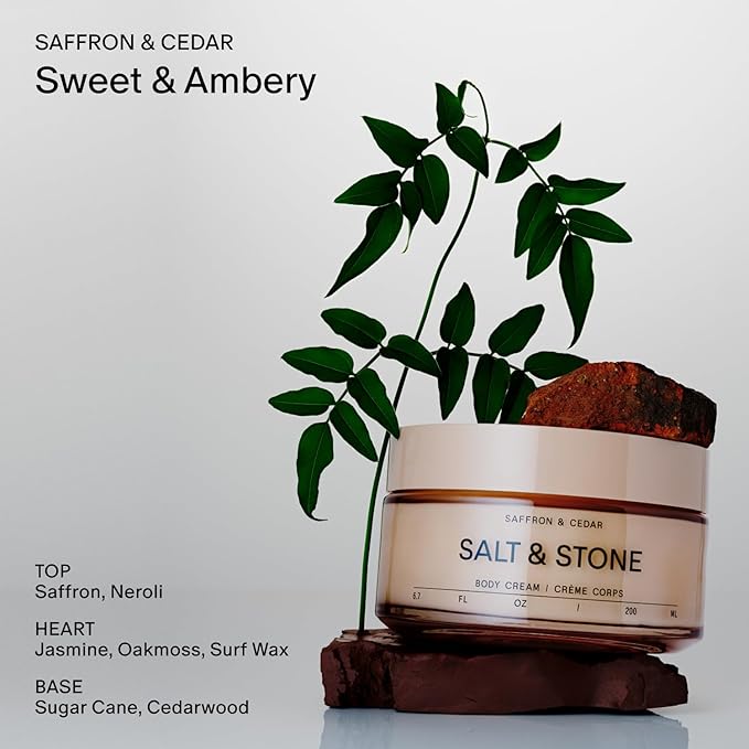 Salt & Stone Body Cream – Saffron & Cedar | Hydrating Formula with Seaweed Extracts, Spirulina & Squalane | Deep Hydration, Skin Barrier Support & Healthy Glow | for all Skin Types (6.7 fl oz)