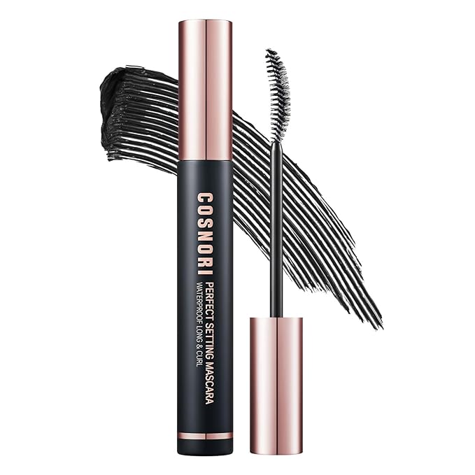 COSNORI Perfect Setting Waterproof Mascara Long & Curl - Lengthening Fiber Mascara Black – Natural Lash Extension – Waterproof, Smudge Proof, Clump Free – Irritation Free Tested, 0.24 fl.oz.