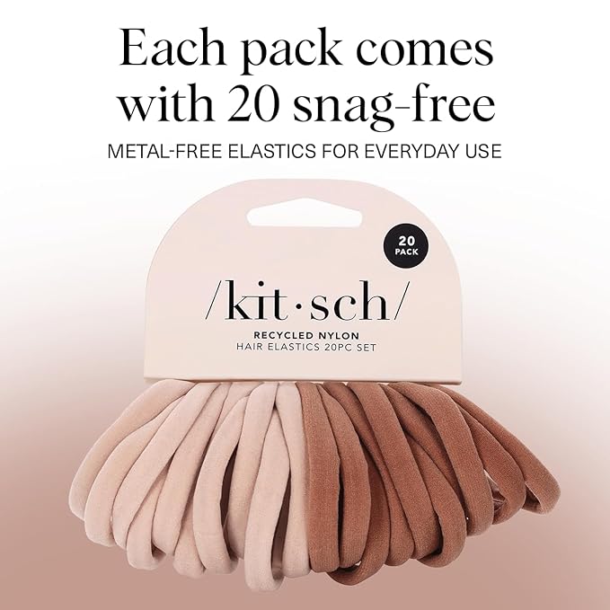 Kitsch Hair Ties No Damage - Strong, Stretchy & Snag-Free Hair Bands | Soft Nylon Ponytail Holders, Stylish Elastics for Everyday Hairstyles | Ideal Gifts for Women - Blush, 20pcs