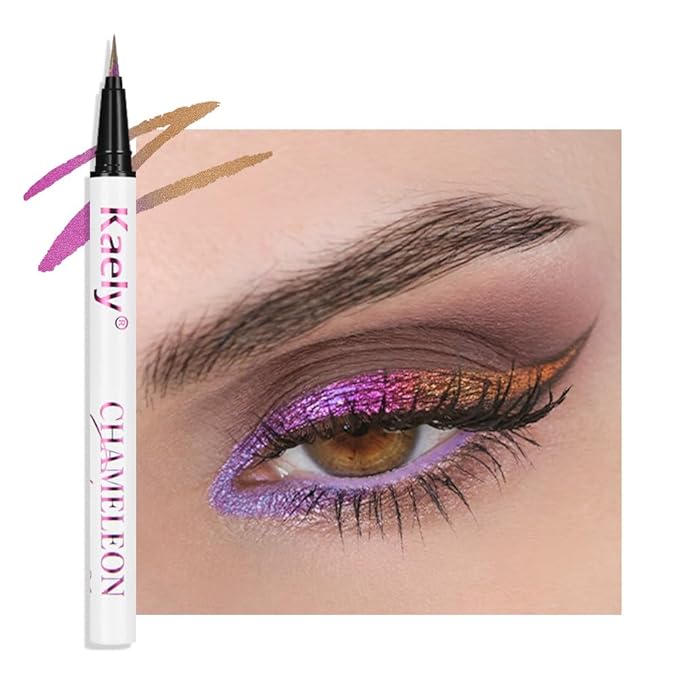 evpct Chameleon Duo Chrome Liquid Eyeliner, Light Dark Purple Glitter Metallic Shimmer Liquid Eyeliner, Multichrome Color Shift, Long Lasting Waterproof Eye Liner Eyeshadow Pencil Face Glitter Makeup