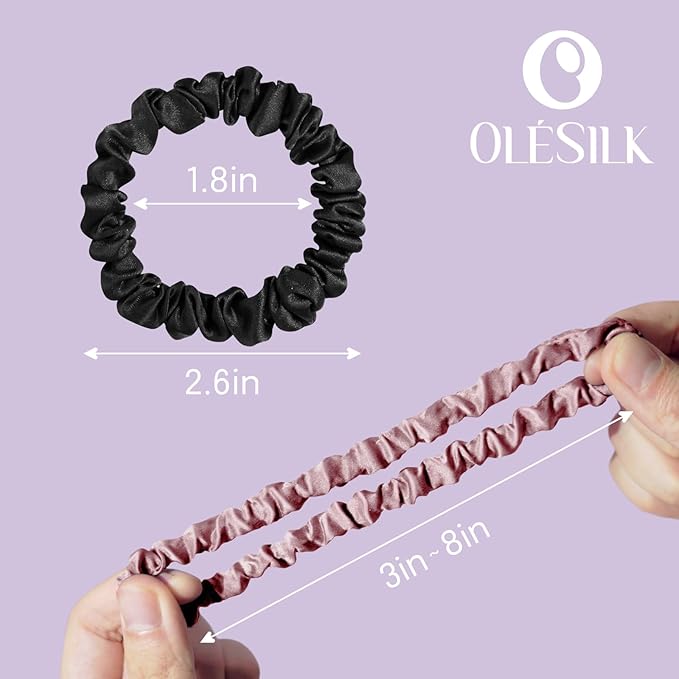 OLESILK Silk Hair Ties for Women: 100% Mulberry Skinny Silk Scrunchies, Soft Smooth No Damage No Crease for Thin Fine Curly Hair 3 Pack, Multi-1