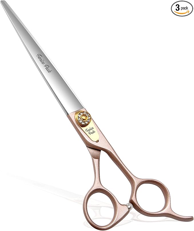 Fenice Peak 7.5'' Dog Straight Scissors for Grooming 440C Stainless Steel Rose Gold Professional Pet Trimming Scissors Sharp Blades Cutting for Dogs and Cats Shears