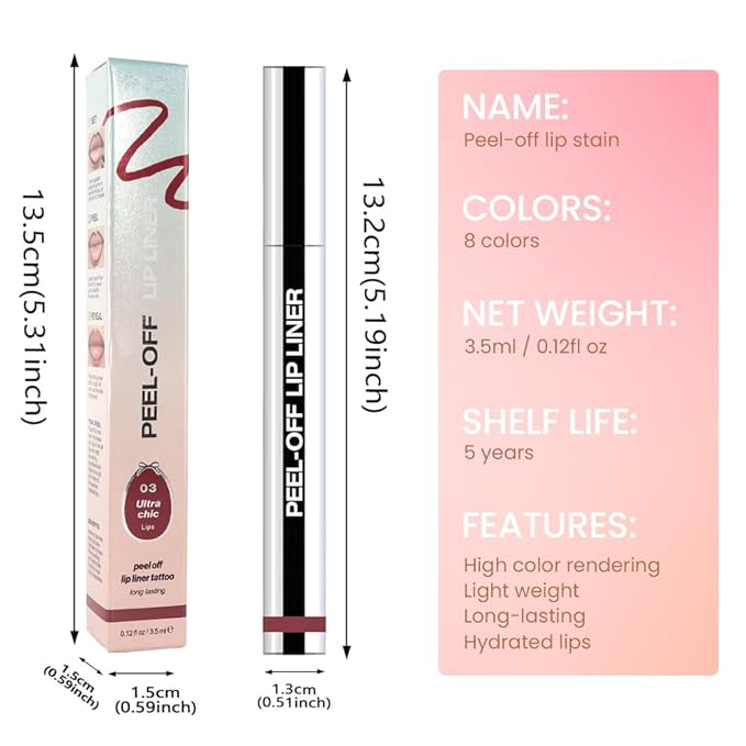 Matte Liquid Lip Stain Peel Off Lip liner Tattoo, Brownish Red Matte Peel Off Lip Stain, Long Lasting Waterproof Lipstick Lip Gloss Stain, Transfer-proof for All Skin Types, 0.12 fl oz 03#