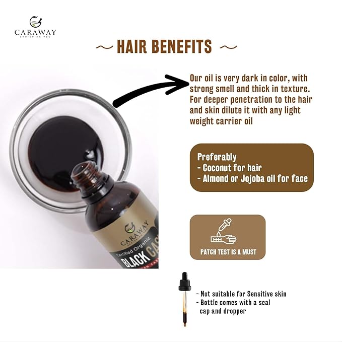 CARAWAY Jamaican Black Castor Oil for Hair Growth, Eyelashes & Eyebrows | Organic, Cold-Pressed & Unrefined | Deep Moisturizing Oil for Skin, Face & Scalp | Glass Bottle + Mascara Kit – 4 oz / 118 ml