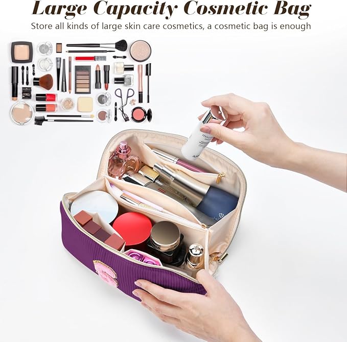 Personalized Initial Makeup Bag,Christmas Gifts for Girl,Preppy Bag Cosmetic Travel Bag Women,Travel Toiletry Organizer,Large Capacity Corduroy Stuff Bag,Cute Cosmetic Pouch Skincare Bag-D