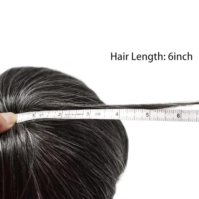 Mens Toupee Human Hair Piece French Lace Toupee for Man Hair System Indian Human Hair Replacement Systems V-Looped PU Front Hairpieces 6"X8" #1B30 1B# OFF BLACK WITH 30% SYNTHETIC GREY