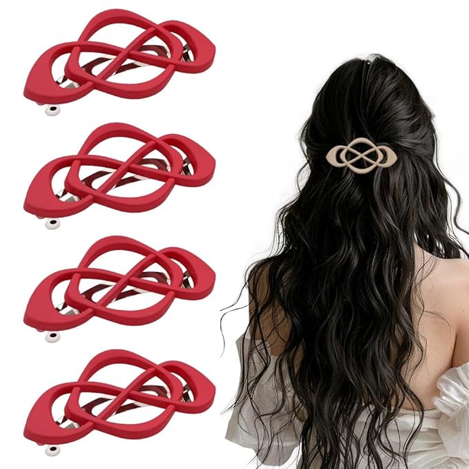 Vintage French Barrette Hair Clips, Hair Barrettes Hair Accessories for Women Girls, Elegant Retro Non Slip Clip with Classic Design Thick to Thin, Stylish Accessories Hair (Red, 4PCS)