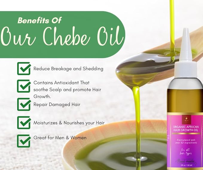 Chebe Hair Growth Oil, 52 in 1 Scalp stimulator for Rapid and Extreme Growth on bald spots, Edges. Thicknens Hair folicles in just couple uses. 5oz/150ml