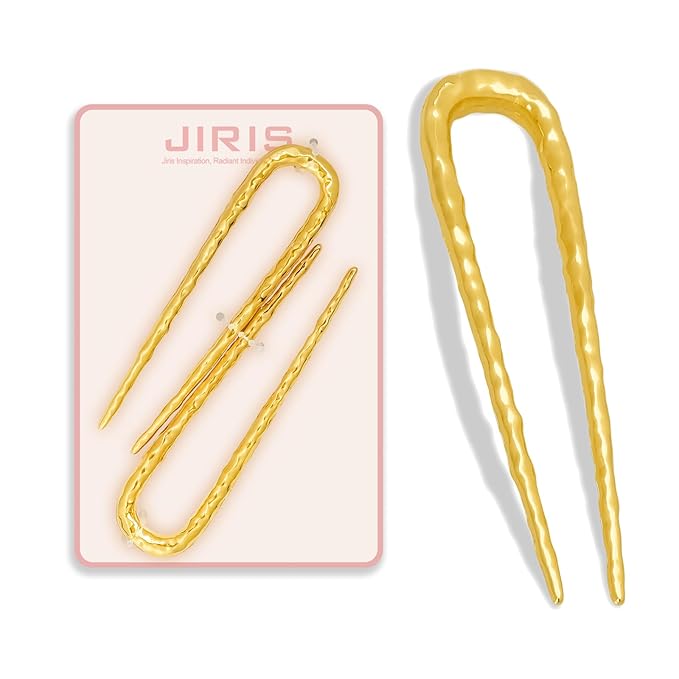 2PCS 3.8Inch French Hair Pins U-Shaped Pins for Women and Girls Fashion Metal Hair Pin French Twist Hair Pins for Buns, Updos,Stylish and Functional(set2-gold)