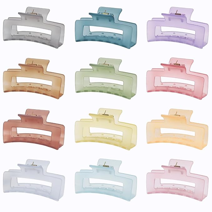 3.5 Inch Square and Rectangular Hair Clips - 12 Pcs Claw Clips for Thick and Thin Hair, Rectangle Jaw Clips in Bulk, Hair Accessories for Women and Girls - Ice Cream