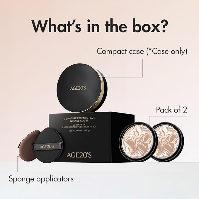 AGE20'S Signature Essence Pact SPF 50+ | Pack of 2 | 23 Medium Beige | Cream Foundation, Dewy Finish, Natural Coverage | Korean Cushion Foundation