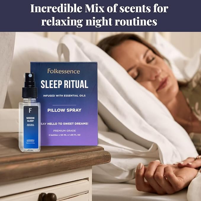 Folkulture Pillow Sprays - Set of 3 | Natural Fragrance Sleep Spray for Pillows, Bedsheets, Blankets | Fabric Freshener Spray Set for Laundry, Bedroom, Home with Essential Oils | Sleep Ritual - 5.1 Oz