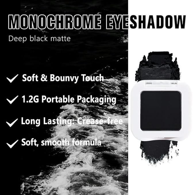 evpct Matte Deep Black Single Eye Shadow Palette Makeup for Older Women, Dark Black Cream Eye shadow Palette Single for Older Women Matte, High Pigment Waterproof Monochrome Eyeshadow, sombra de ojos