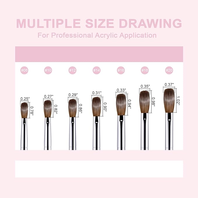 Acrylic Nail Brush Size #12, 100% Pure Kolinsky Nail Art Brushes for Acrylic Application, Sturdy Starry Handle Oval Shaped Nail Design Tools for Professional Manicure DIY, Pink
