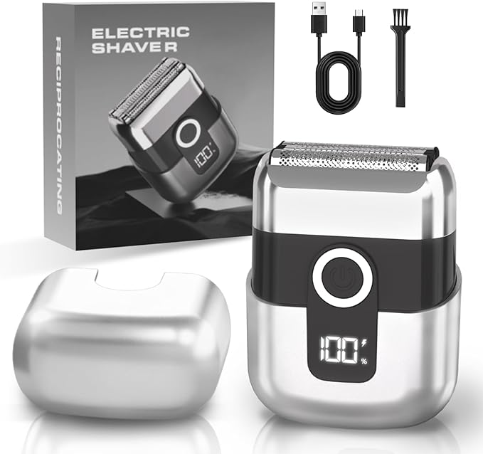 Electric Foil Shavers for Men: Mini Electric Razor, Foil Shaver for Face, IPX7 Waterproof Wet Dry Cordless Razor with 3 Floating Blades, LED Display for Travel & Home, USB Type C
