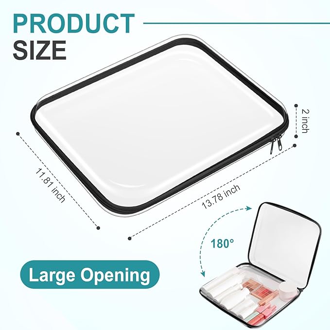 Hoolerry 3 Pcs Clear Hard Zipper Case Plastic Pouch Transparent Hard Case Clear Makeup Bag Portable Travel Organizer Bin for Cosmetics, Building Blocks, Puzzles(Black,L)