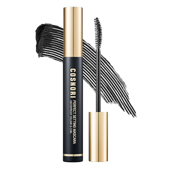 COSNORI Perfect Setting Waterproof Mascara Volume & Curl - Volumizing Mascara Black – Thicker, Voluminous Eyelashes – Waterproof, Smudge Proof, Clump Free – Irritation Free Tested, 0.24 fl.oz.